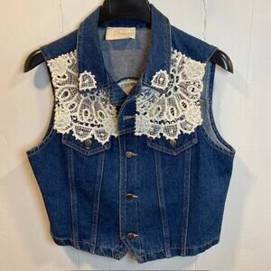 Vintage Tarra Watch LA Denim Vest Lace Beading Embroidery Womens Medium